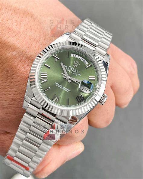 rolex day date 40 green dial white gold|Rolex presidential 40mm white gold.